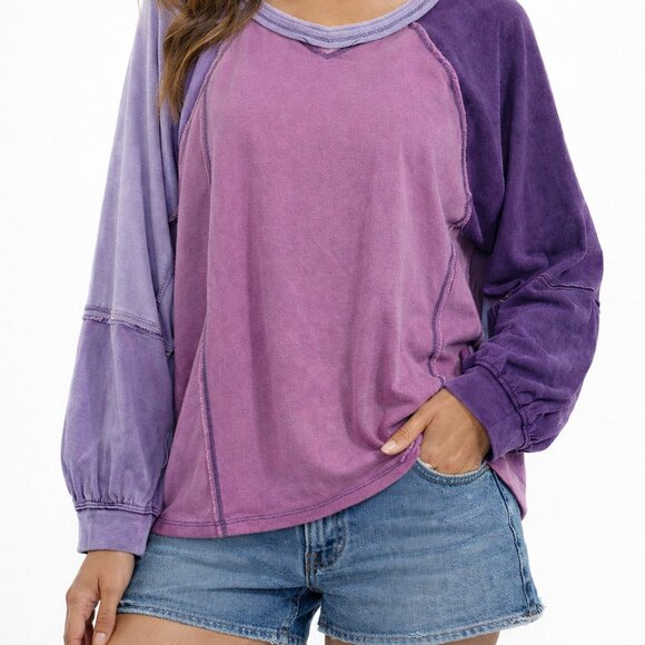 Blue Velvet Tops - Blue Velvet Color Relax Fit Top in Purple Size Small